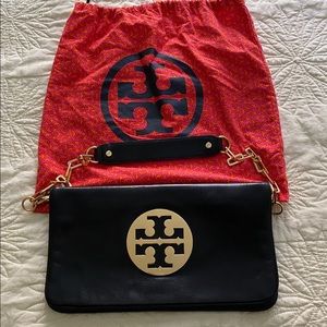 Tory Burch Bombe Reva Clutch - Black and Gold